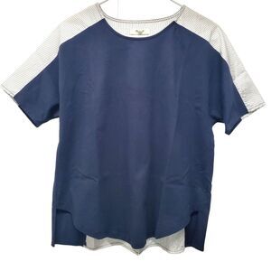 MADEWELL Oxford Panel Tee Stripe Split Back White and Navy Blue Blouse Size XS